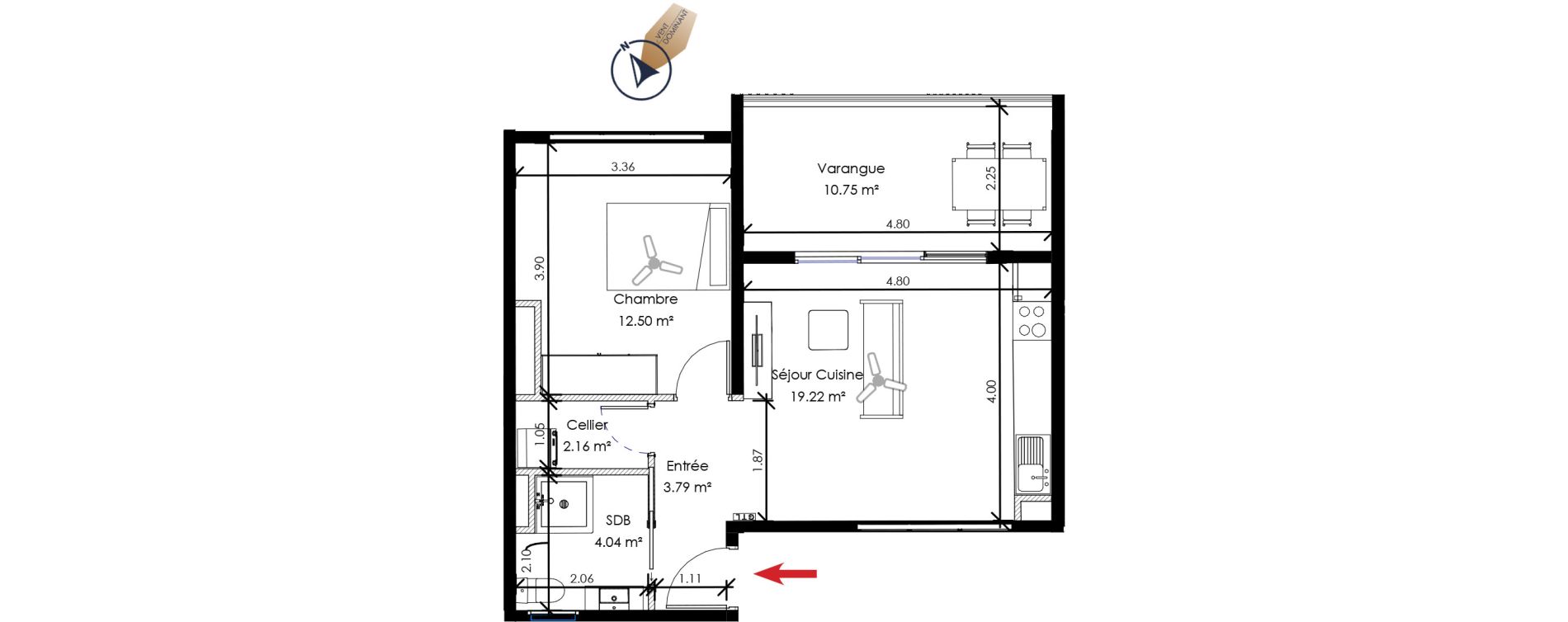 Appartement T2 de 41,71 m2 Remire-Montjoly Centre