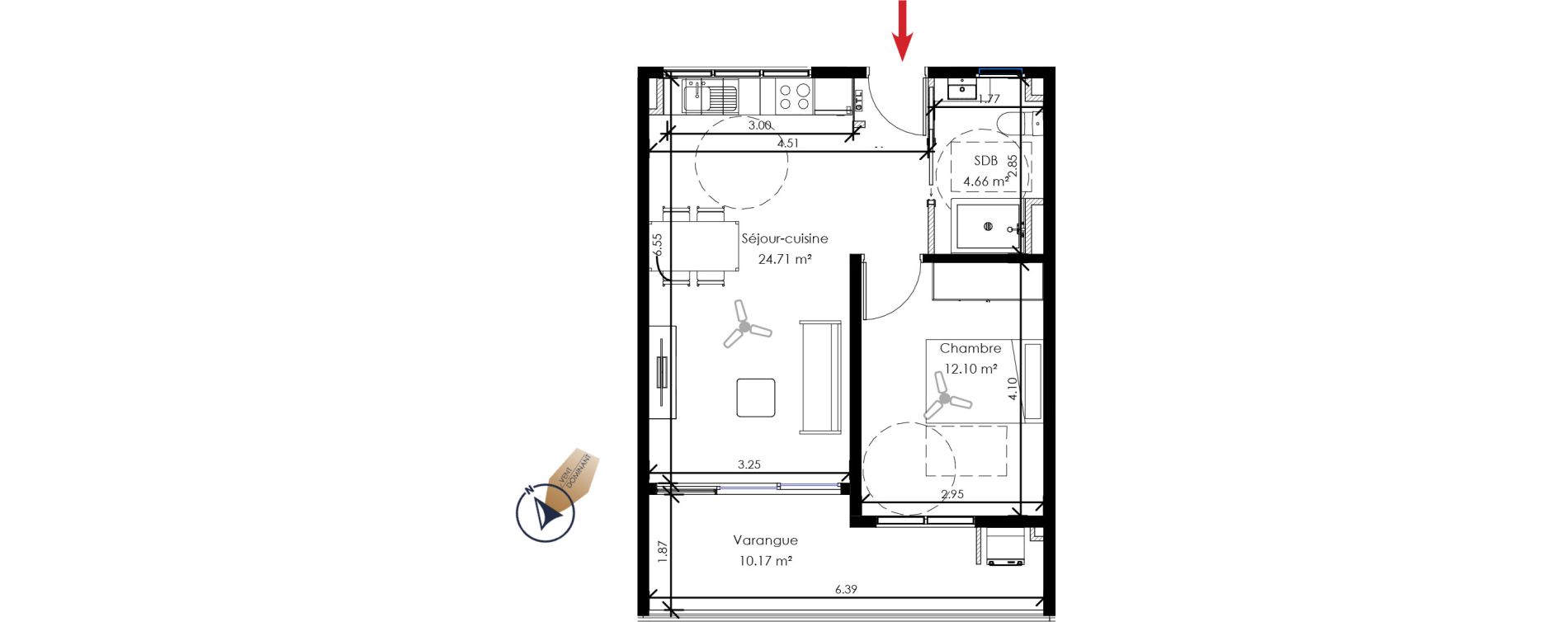 Appartement T2 de 41,47 m2 Remire-Montjoly Centre