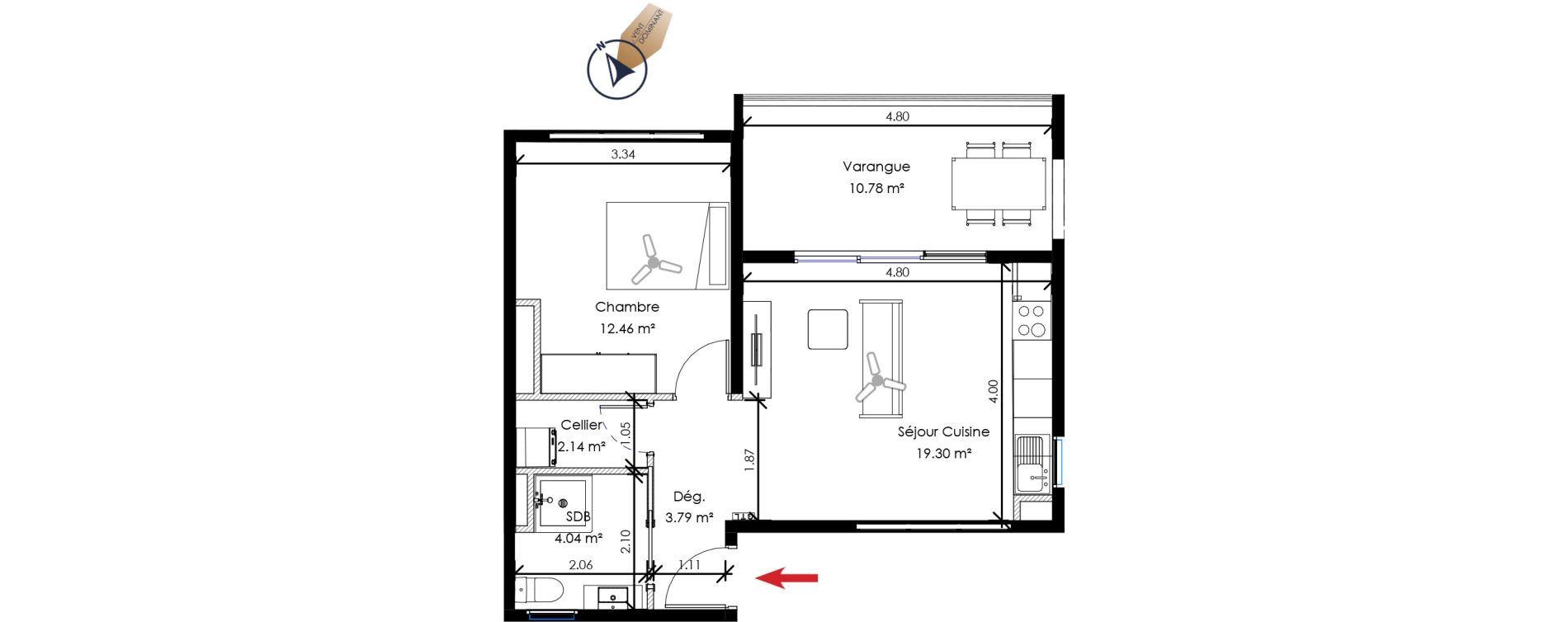 Appartement T2 de 41,73 m2 Remire-Montjoly Centre