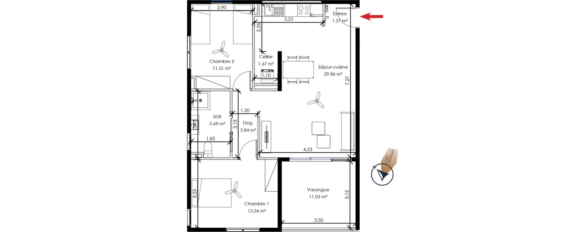 Appartement T3 de 67,31 m2 Remire-Montjoly Centre