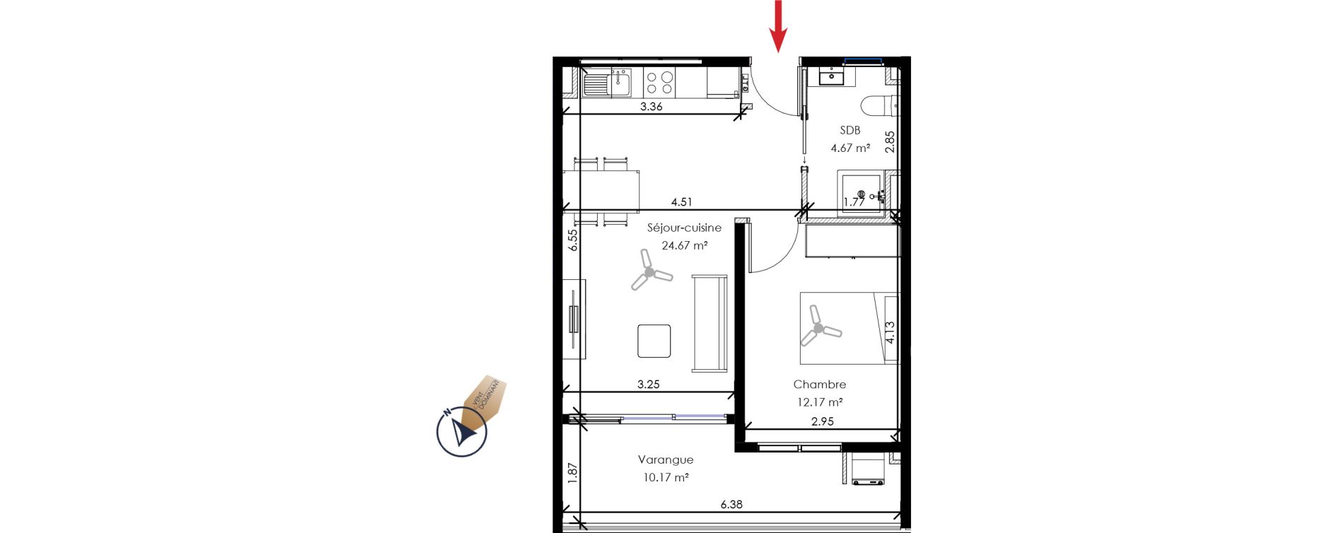 Appartement T2 de 41,51 m2 Remire-Montjoly Centre