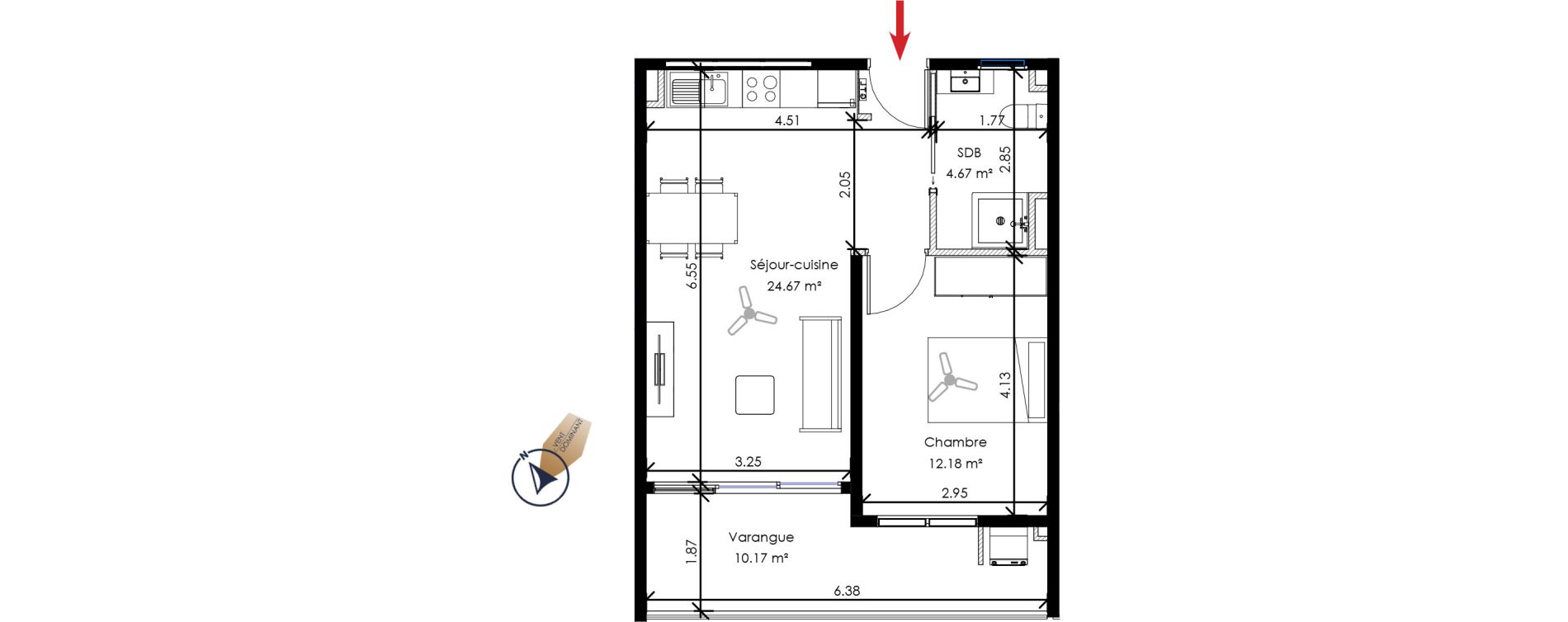 Appartement T2 de 41,52 m2 Remire-Montjoly Centre