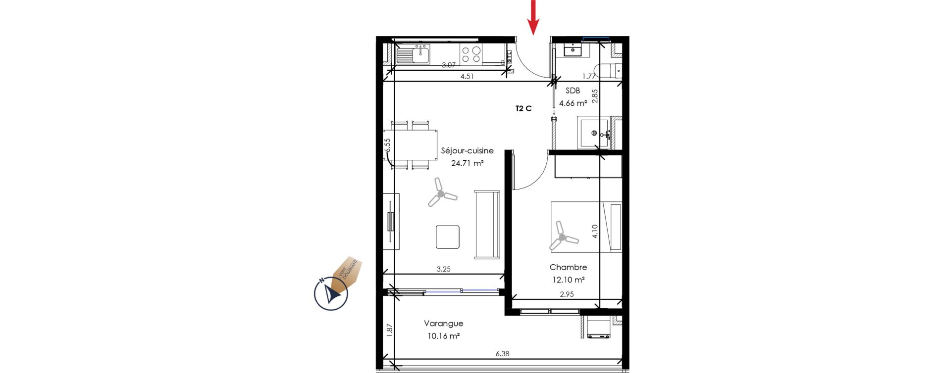 Appartement T2 de 41,47 m2 Remire-Montjoly Centre