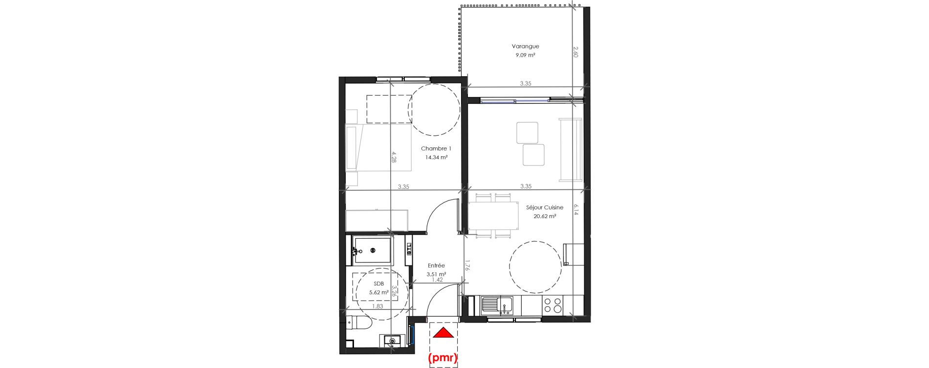 Appartement T2 de 44,09 m2 Remire-Montjoly Georges othily