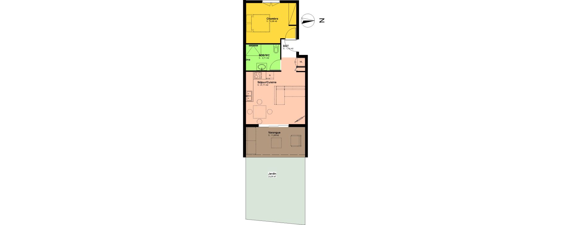 Appartement T2 de 41,45 m2 &Eacute;tang-Sal&eacute; L'&eacute;tang-sal&eacute;