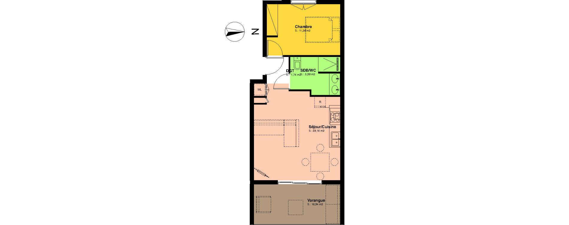 Appartement T2 de 41,48 m2 &Eacute;tang-Sal&eacute; L'&eacute;tang-sal&eacute;