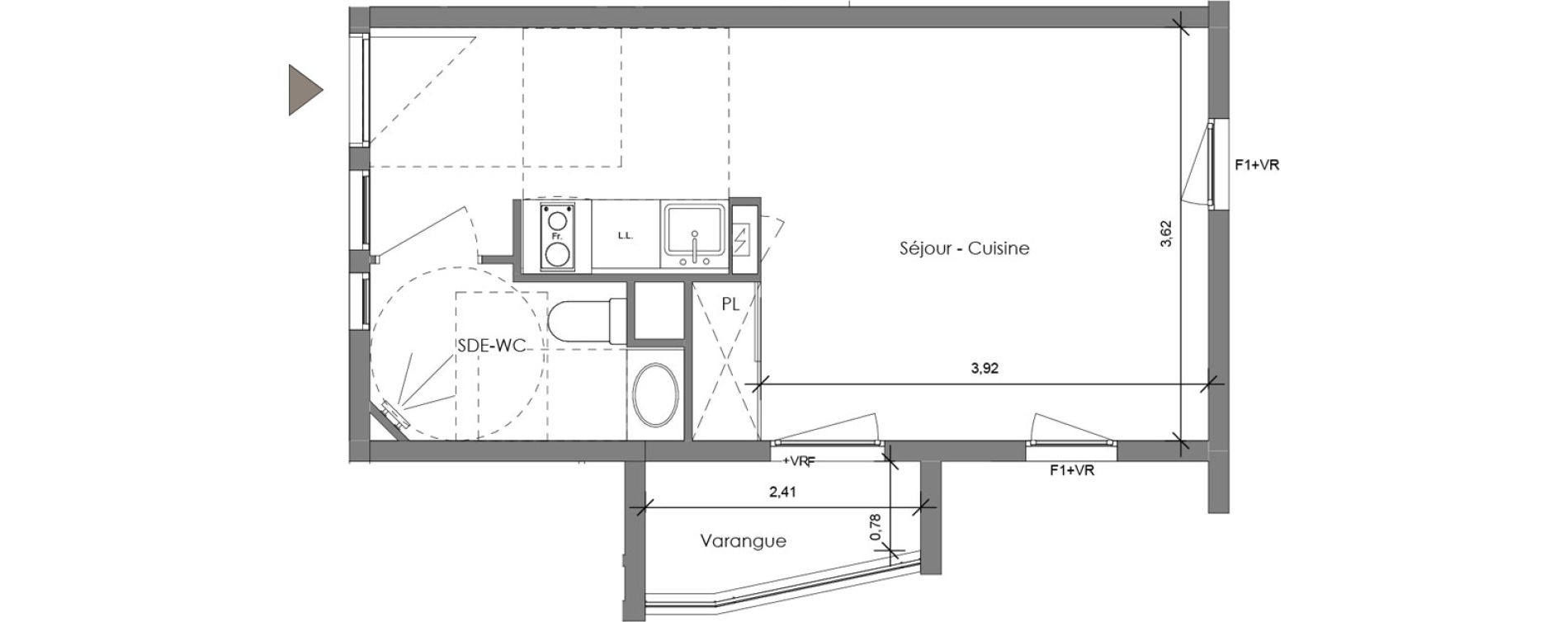 Appartement T1 de 25,66 m2 &agrave; Saint-Denis Sainte clotilde