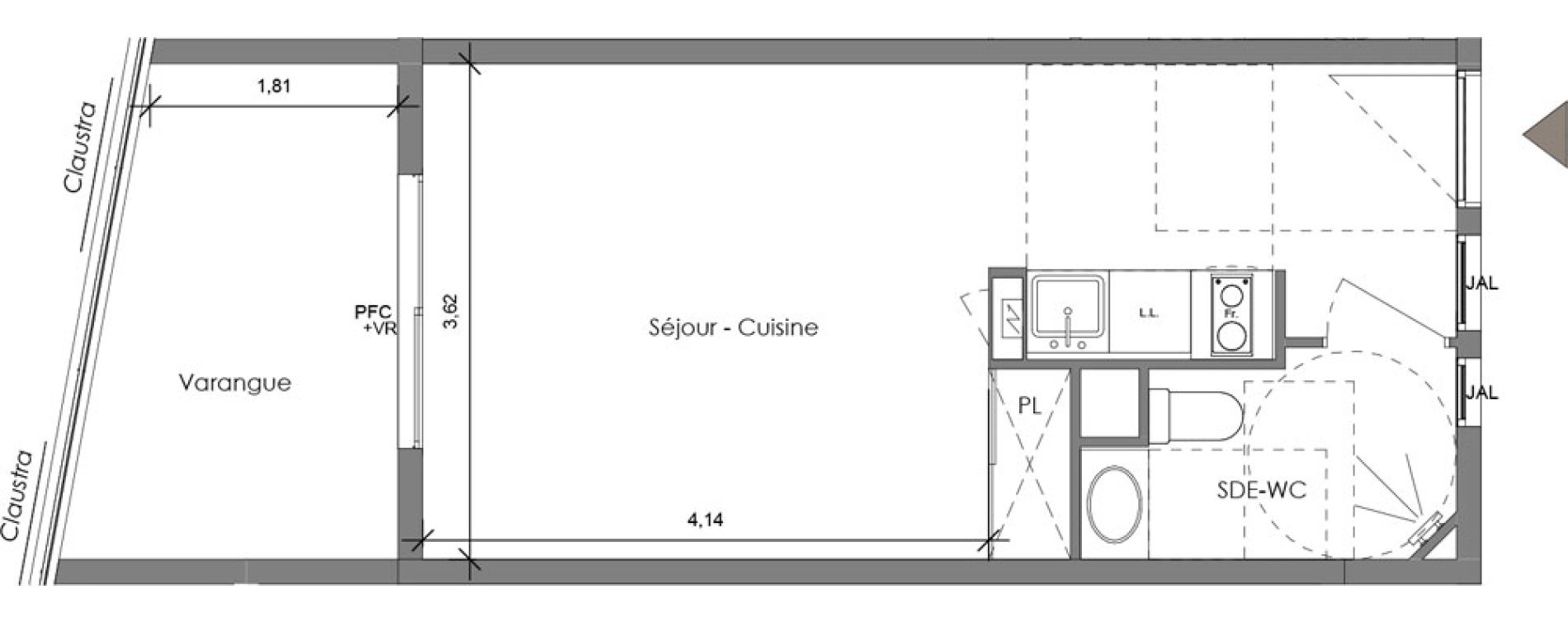 Appartement T1 de 26,45 m2 &agrave; Saint-Denis Sainte clotilde