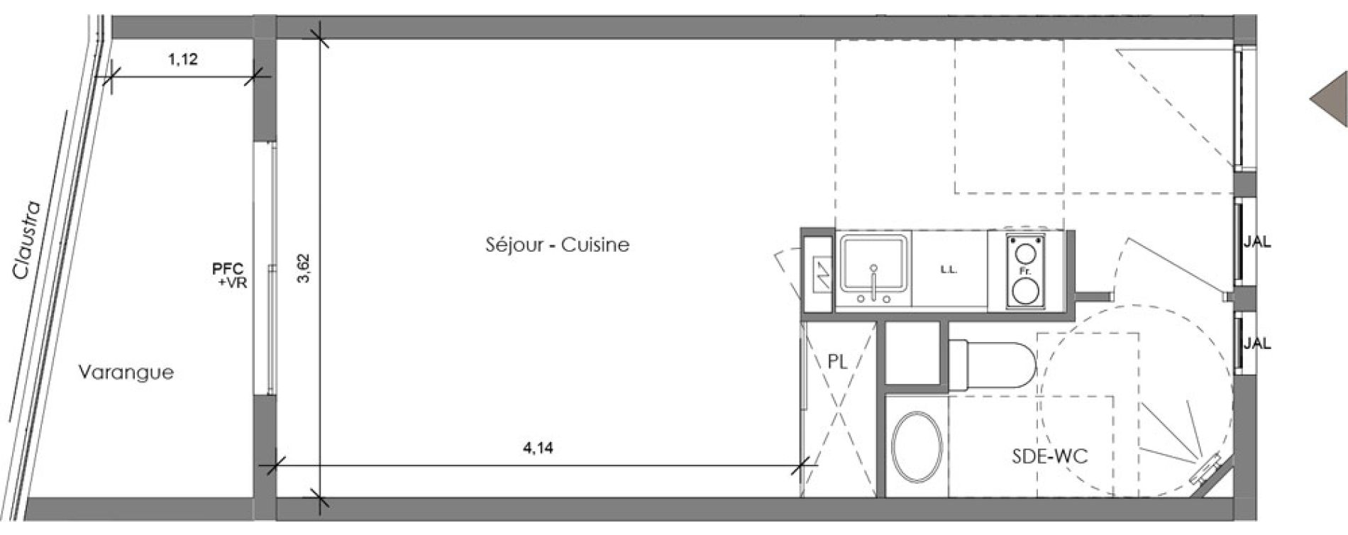 Appartement T1 de 26,45 m2 &agrave; Saint-Denis Sainte clotilde
