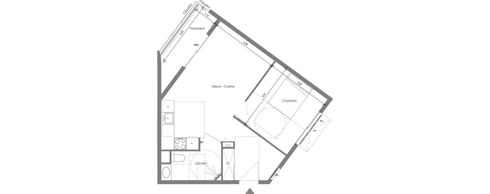 Appartement T2 de 42,44 m2 &agrave; Saint-Denis Sainte clotilde