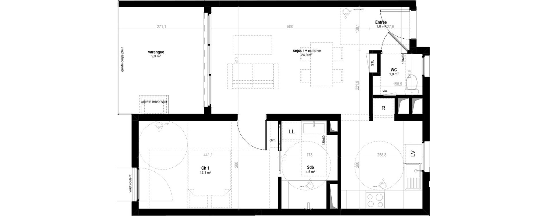Appartement T2 de 45,40 m2 &agrave; Saint-Denis Bellepierre