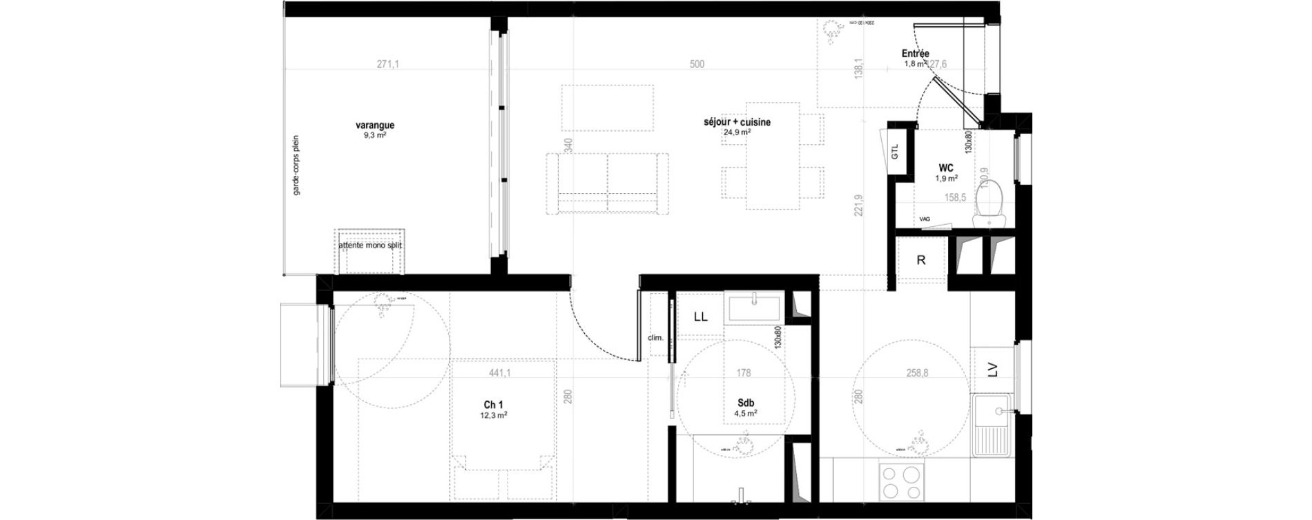 Appartement T2 de 45,40 m2 &agrave; Saint-Denis Bellepierre
