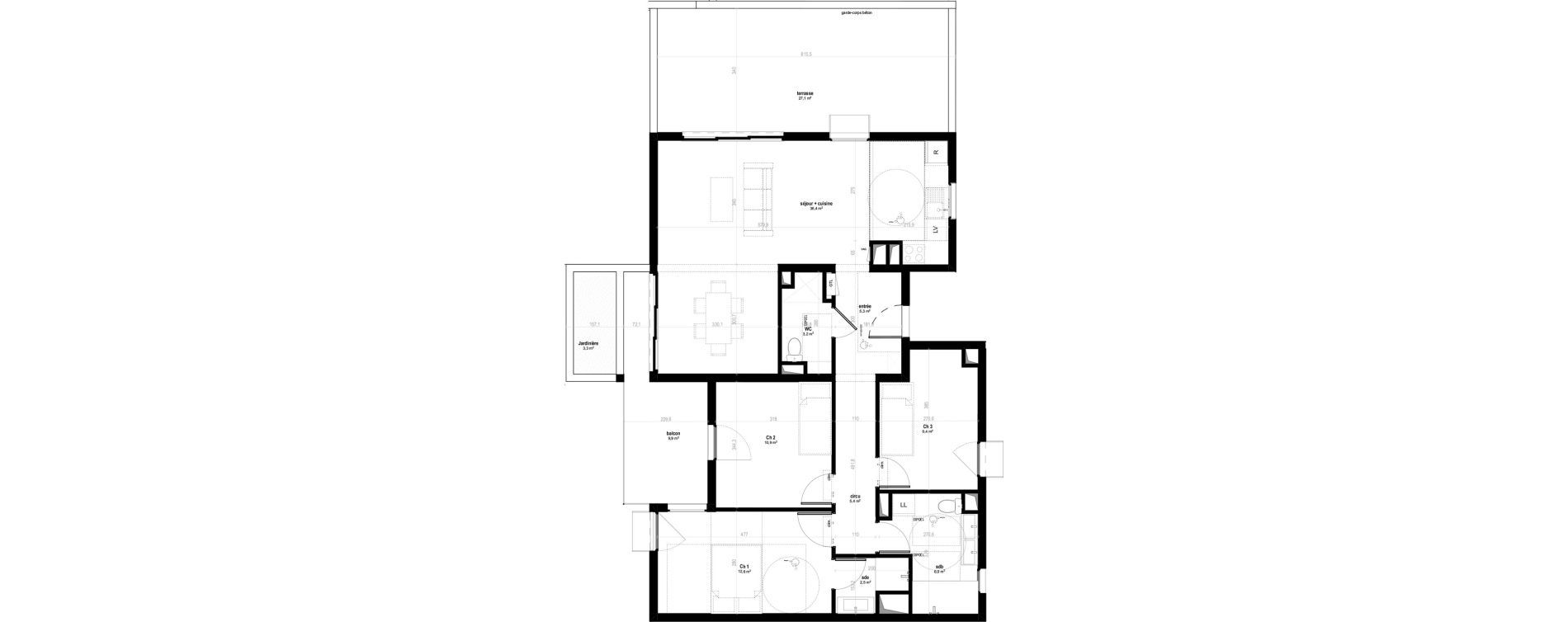Appartement T4 de 92,60 m2 &agrave; Saint-Denis Bellepierre