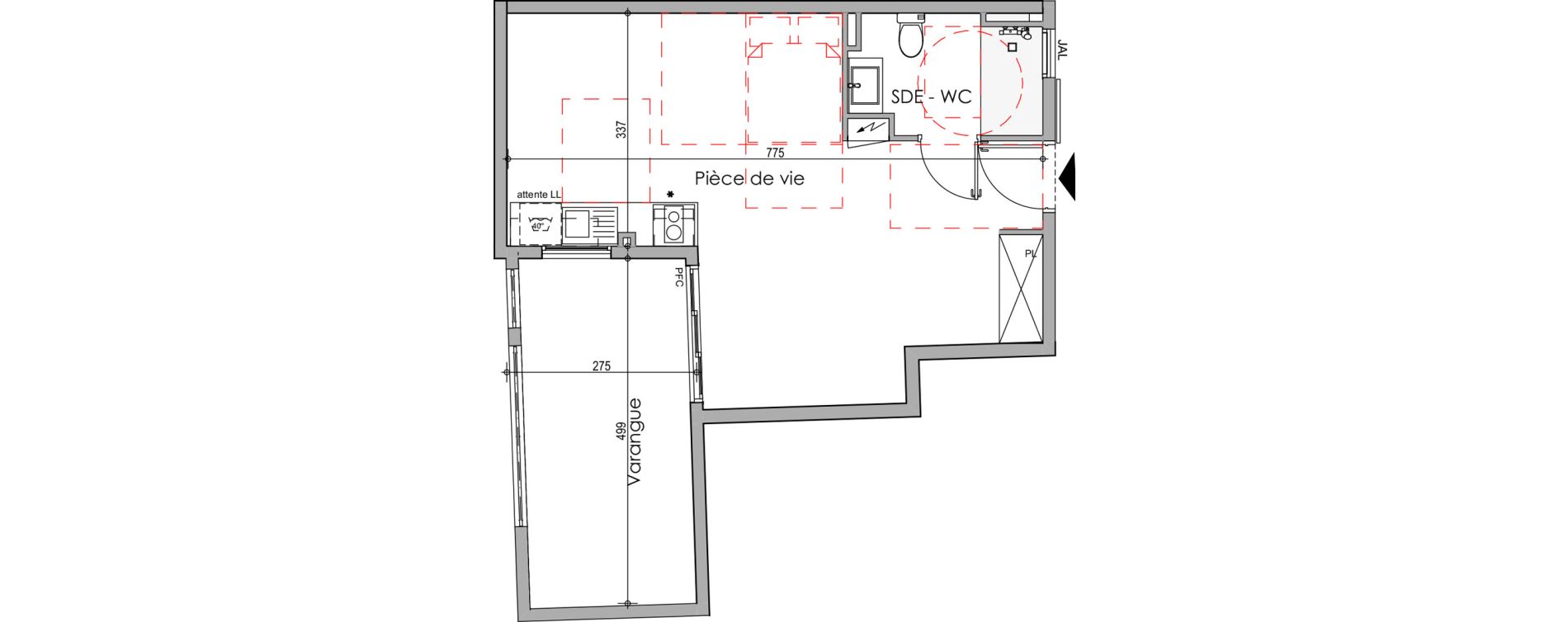 Appartement T1 de 34,91 m2 &agrave; Saint-Denis Sainte clotilde