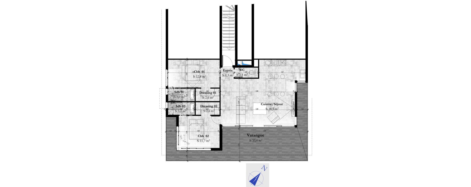 Appartement T3 de 77,60 m2 &agrave; Saint-Paul La saline les bains