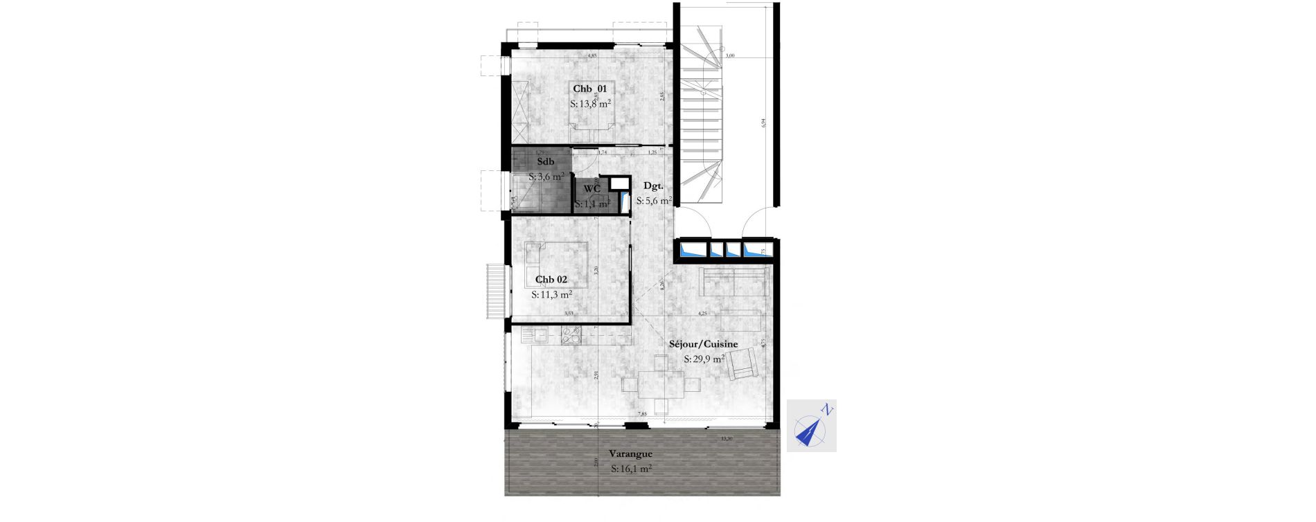 Appartement T3 de 65,30 m2 &agrave; Saint-Paul La saline les bains