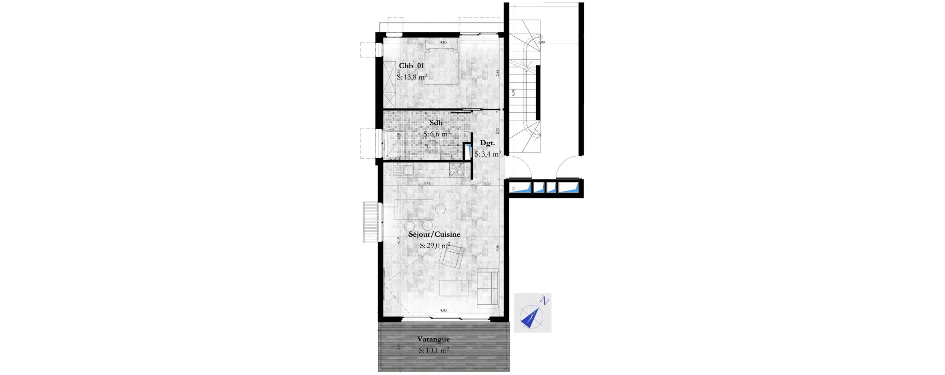 Appartement T2 de 52,80 m2 &agrave; Saint-Paul La saline les bains