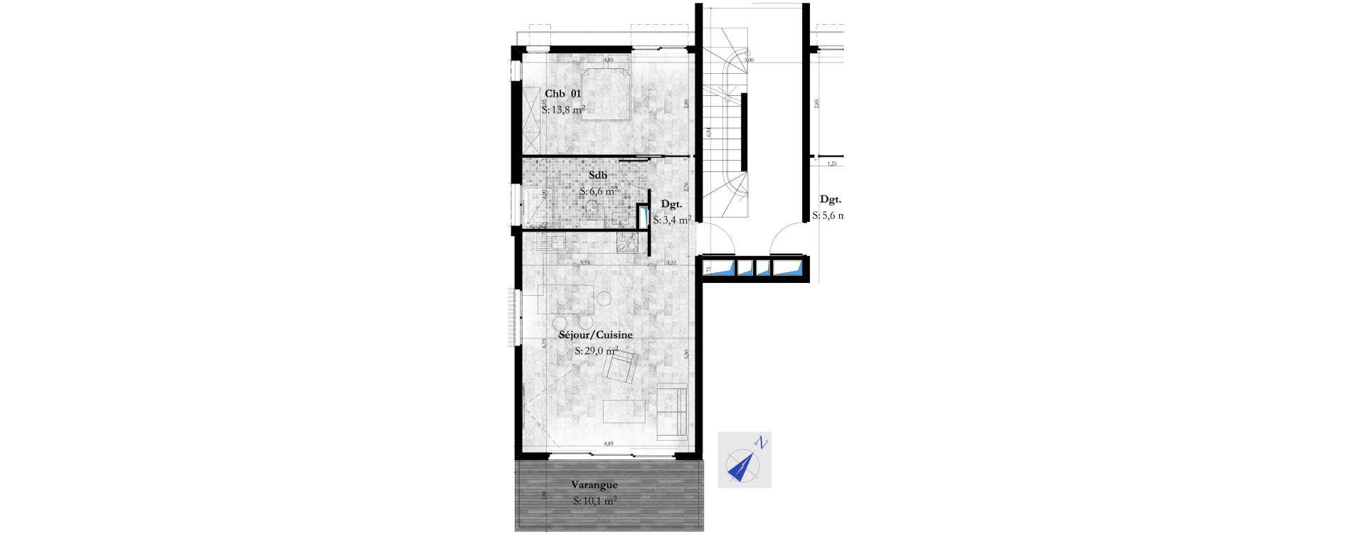 Appartement T2 de 52,80 m2 &agrave; Saint-Paul La saline les bains