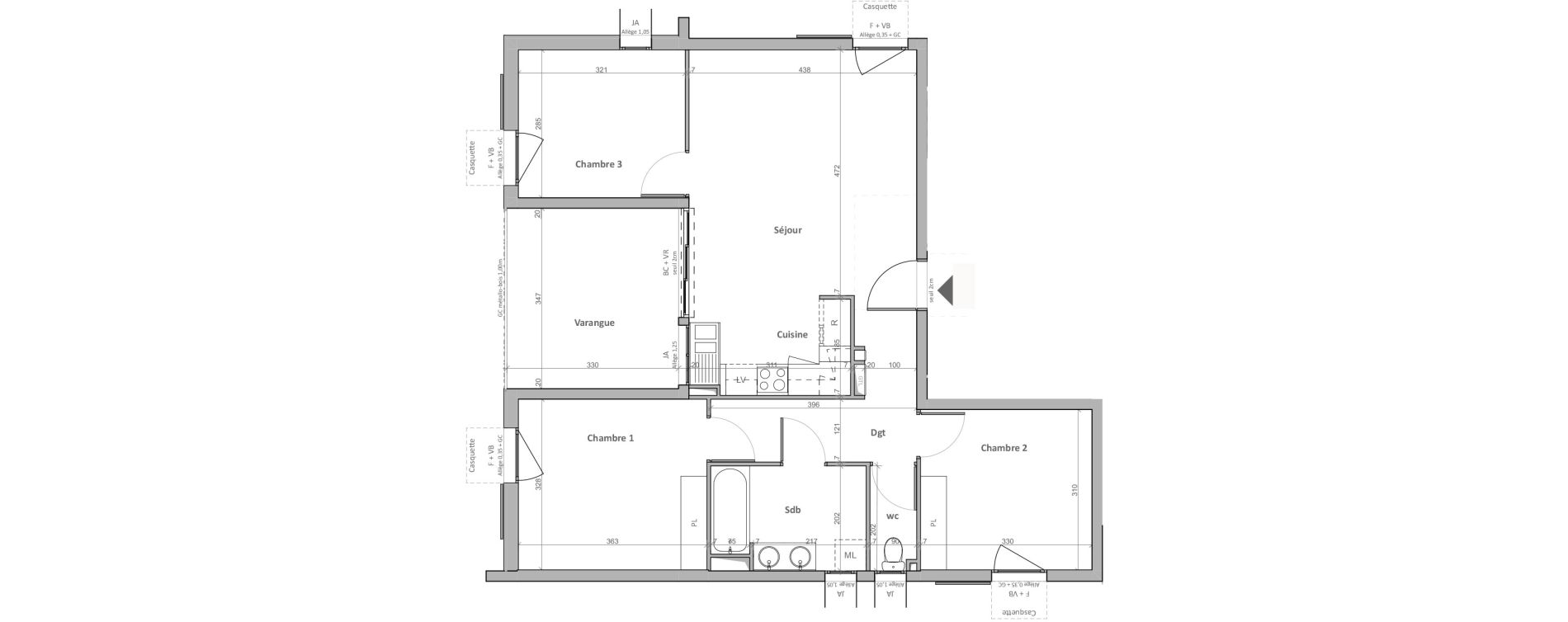 Appartement T4 de 72,25 m2 &agrave; Saint-Paul Saint-gilles les hauts