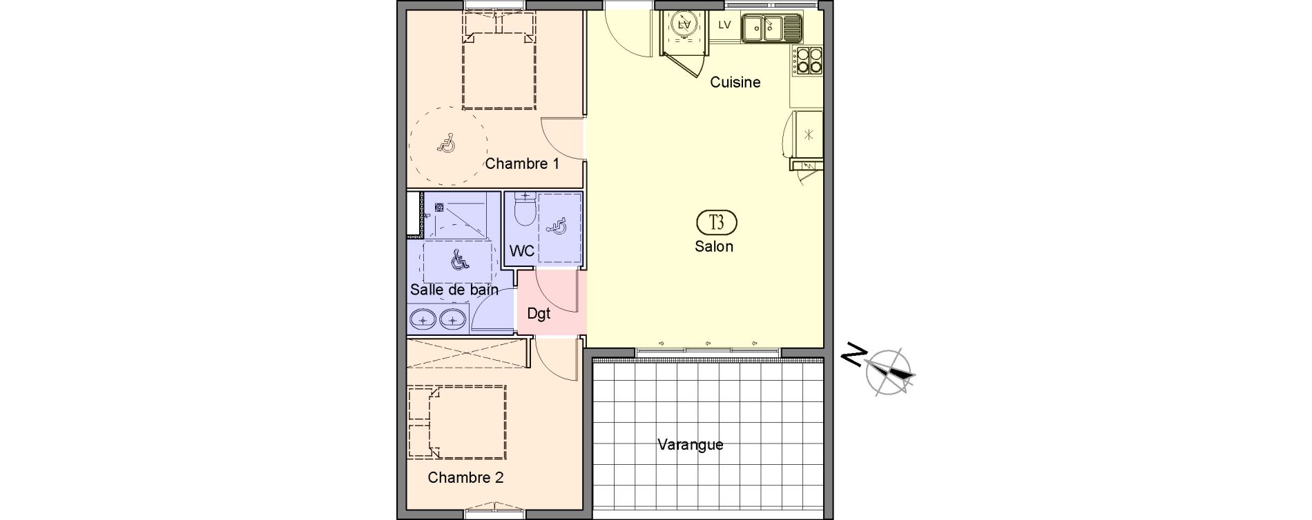 Appartement T3 de 60,33 m2 &agrave; Saint-Paul Centre