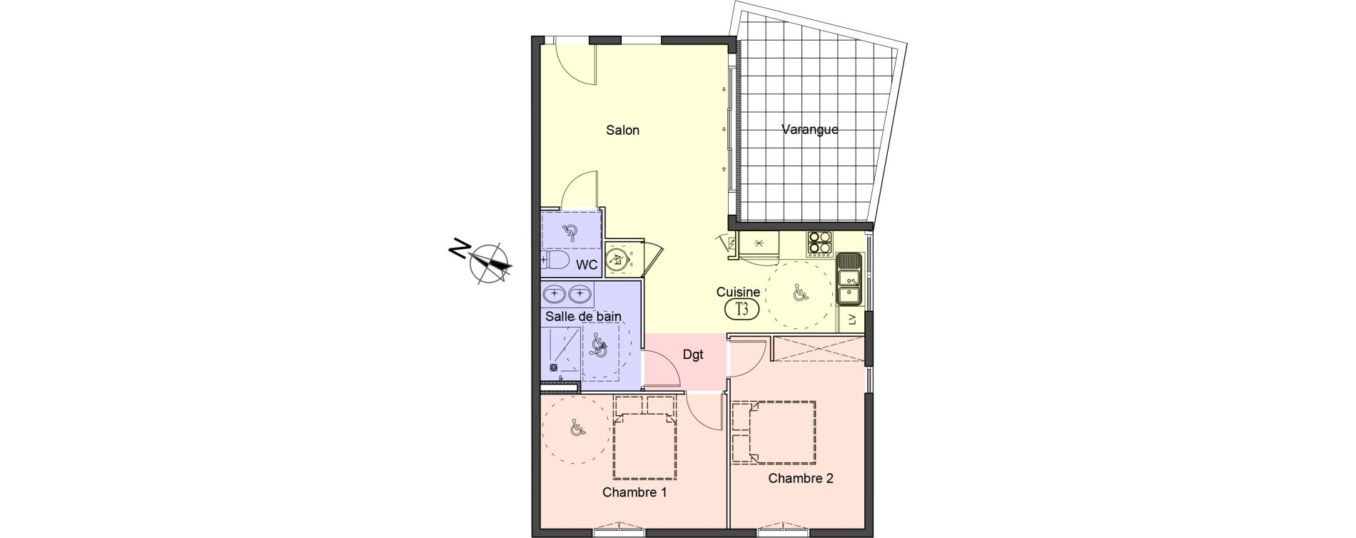 Appartement T3 de 63,68 m2 &agrave; Saint-Paul Centre