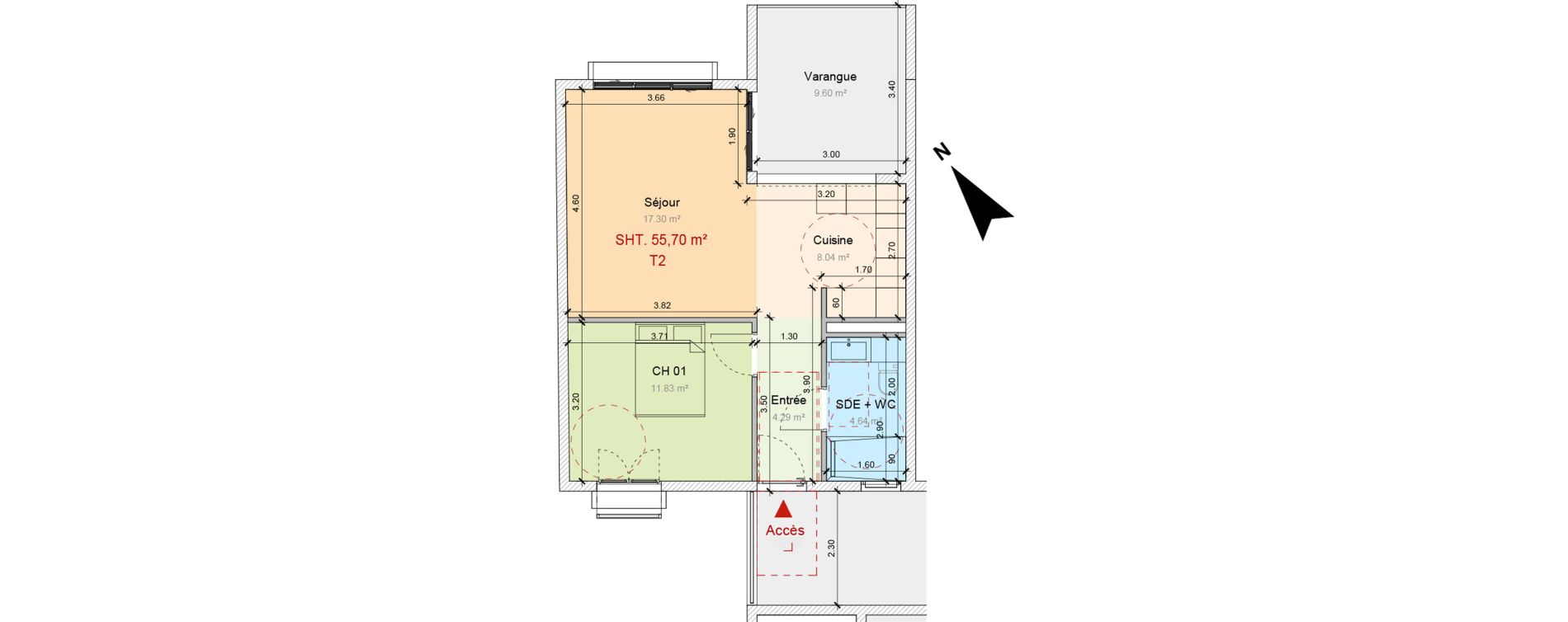 Appartement T2 de 46,10 m2 &agrave; Saint-Paul Voie royale
