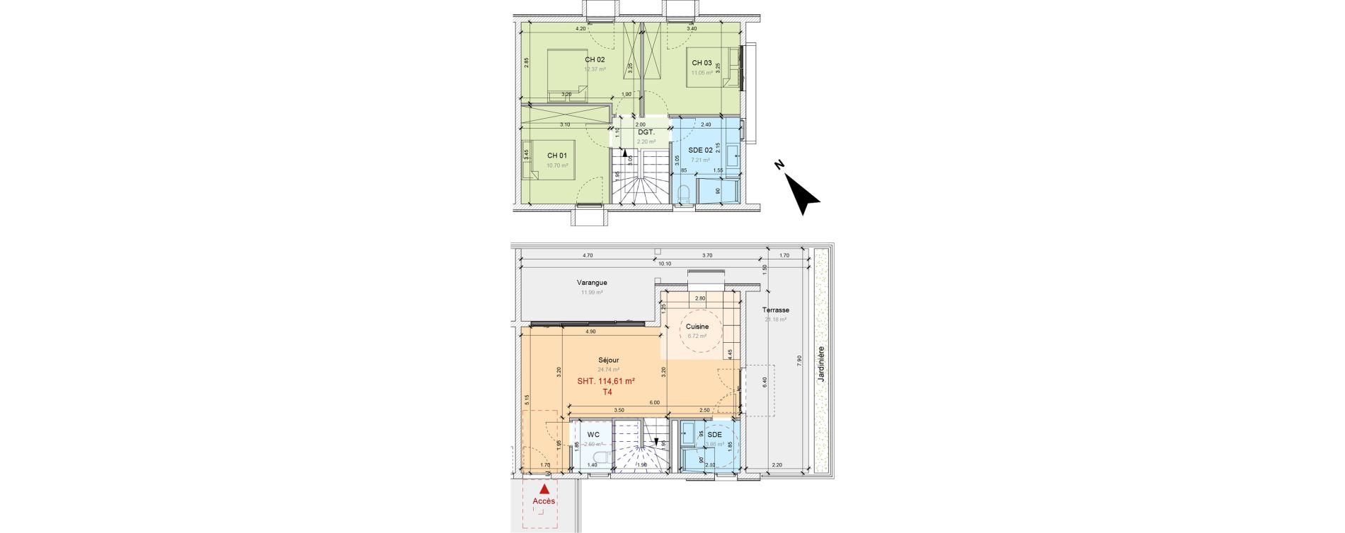 Duplex T4 de 81,44 m2 &agrave; Saint-Paul Voie royale