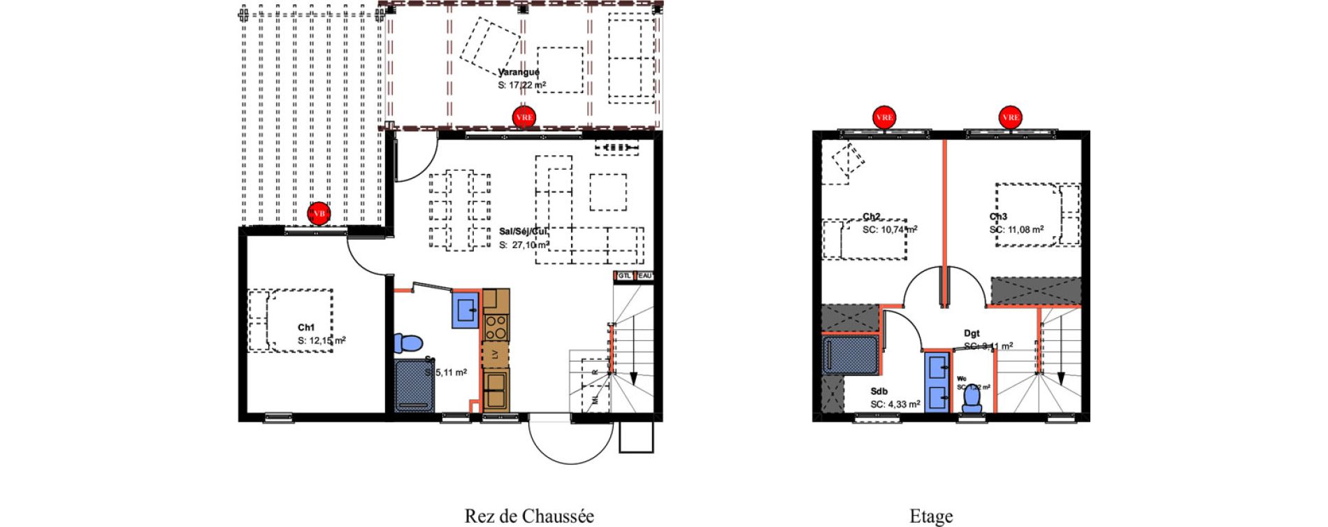 Villa T4 de 74,84 m2 &agrave; Saint-Pierre Pierrefonds