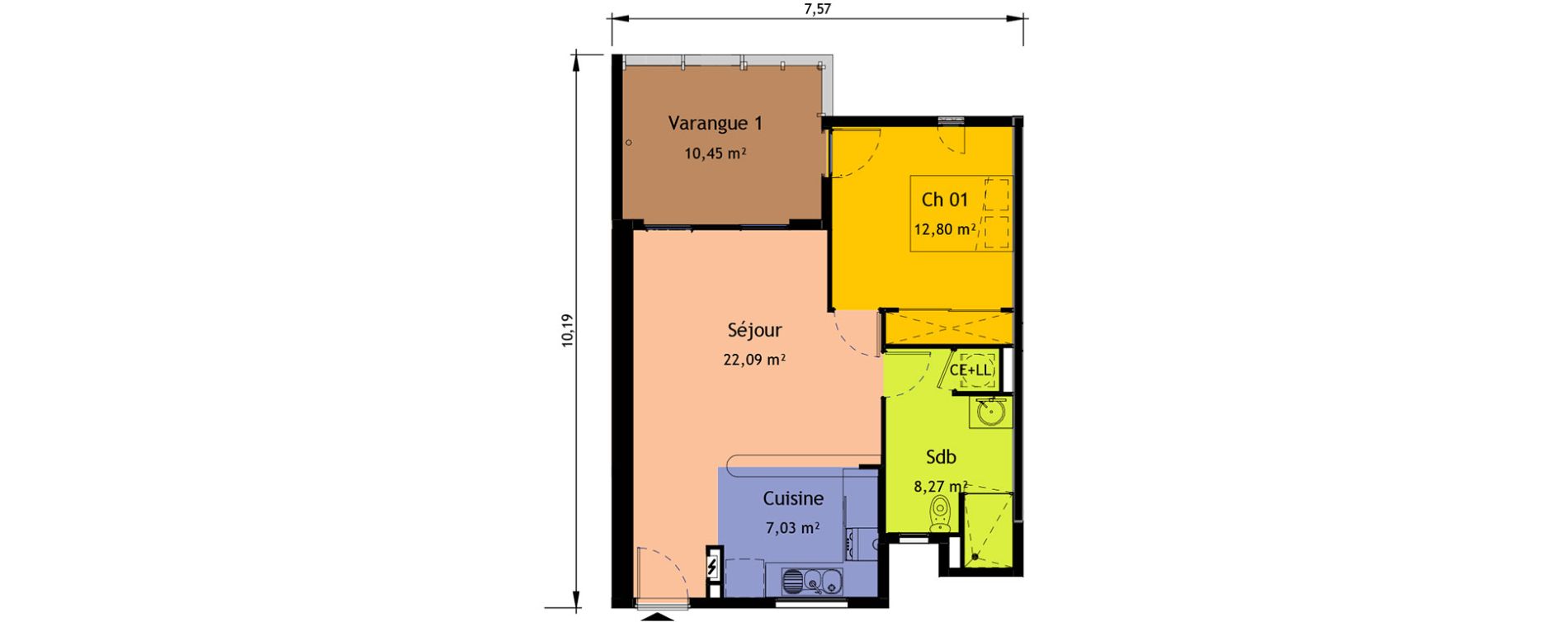Appartement T2 de 50,19 m2 &agrave; Saint-Pierre Saint pierre, re centre