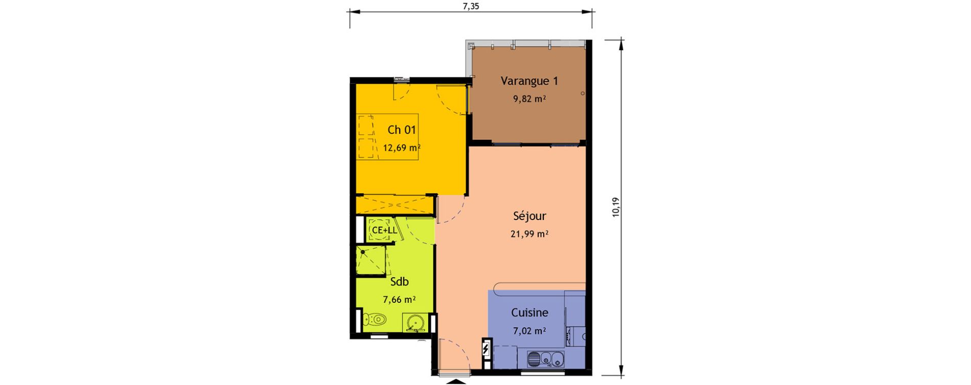 Appartement T2 de 49,36 m2 &agrave; Saint-Pierre Saint pierre, re centre