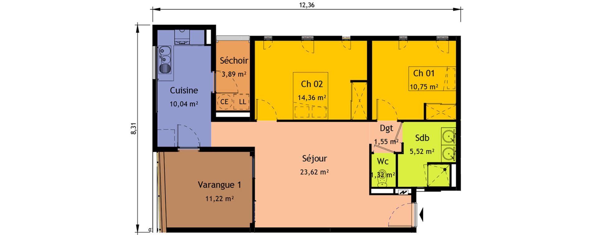 Appartement T3 de 67,16 m2 &agrave; Saint-Pierre Saint pierre, re centre