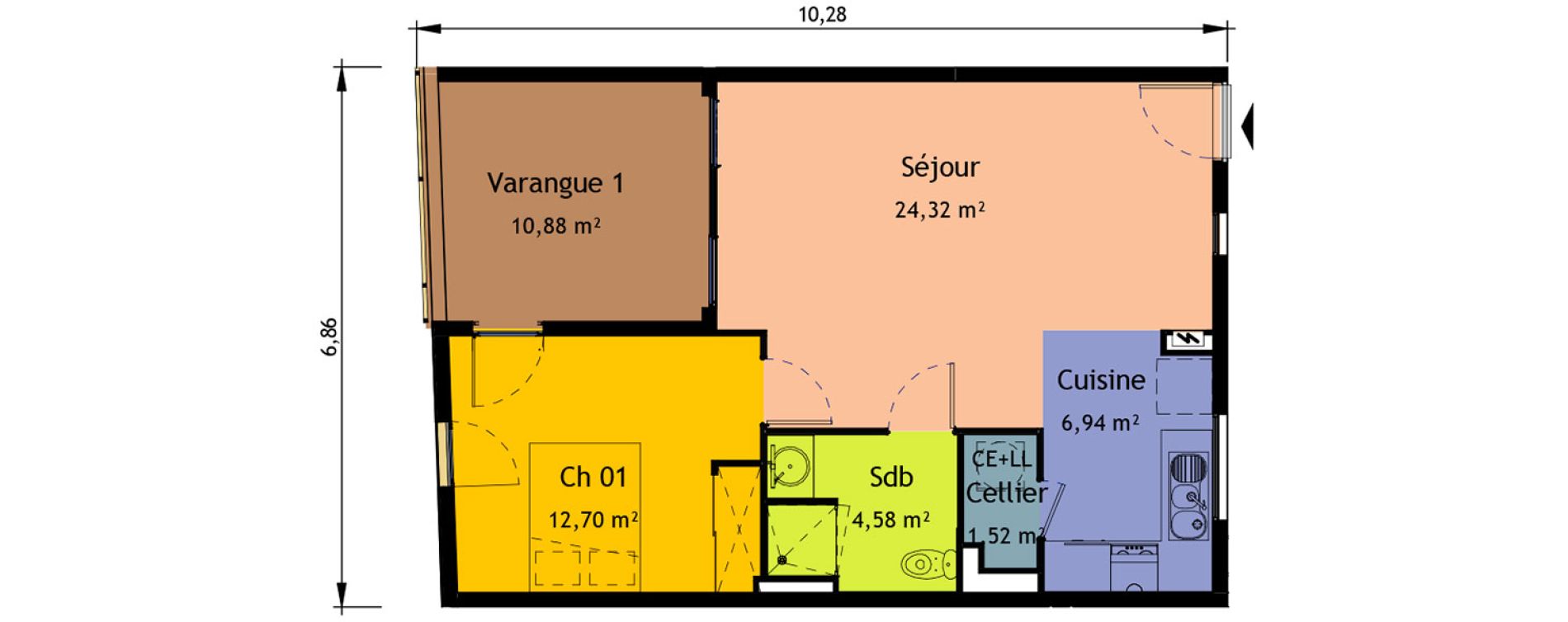 Appartement T2 de 50,06 m2 &agrave; Saint-Pierre Saint pierre, re centre
