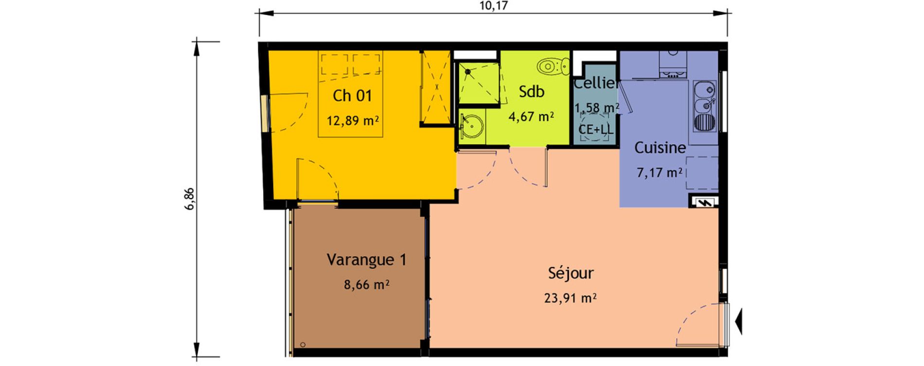 Appartement T2 de 50,22 m2 &agrave; Saint-Pierre Saint pierre, re centre