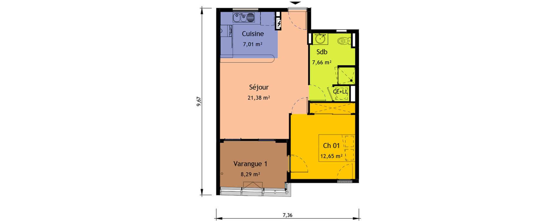 Appartement T2 de 48,70 m2 &agrave; Saint-Pierre Saint pierre, re centre