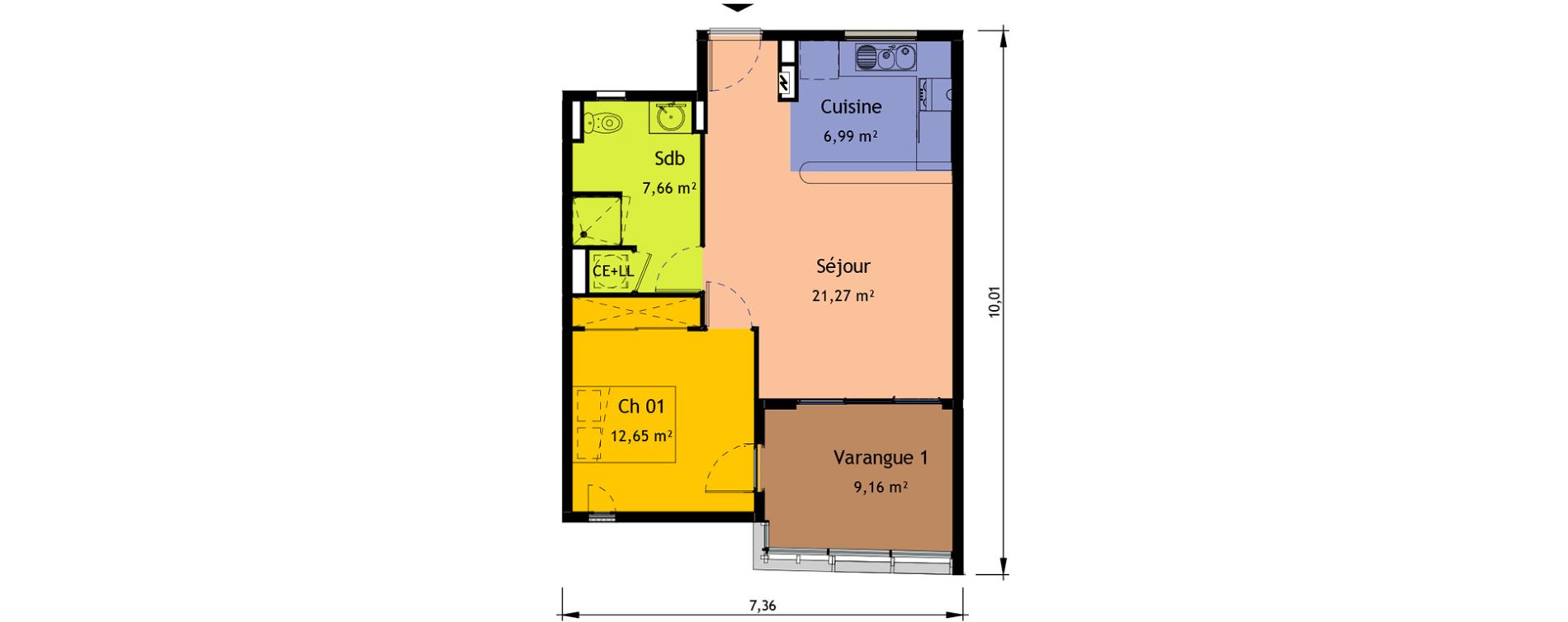 Appartement T2 de 48,57 m2 &agrave; Saint-Pierre Saint pierre, re centre