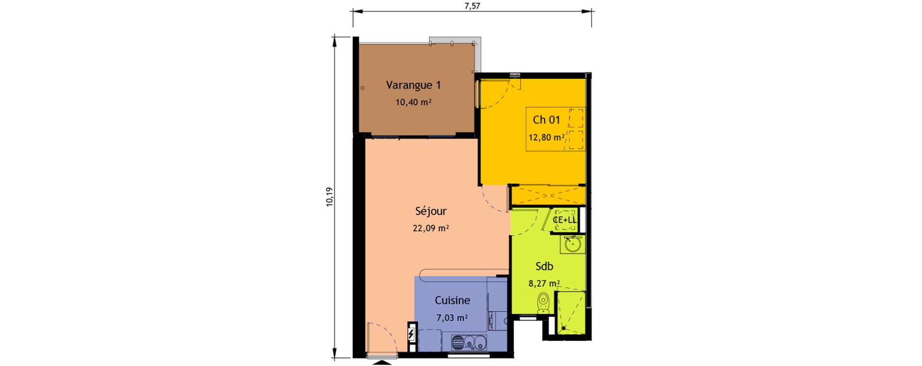 Appartement T2 de 50,19 m2 &agrave; Saint-Pierre Saint pierre, re centre
