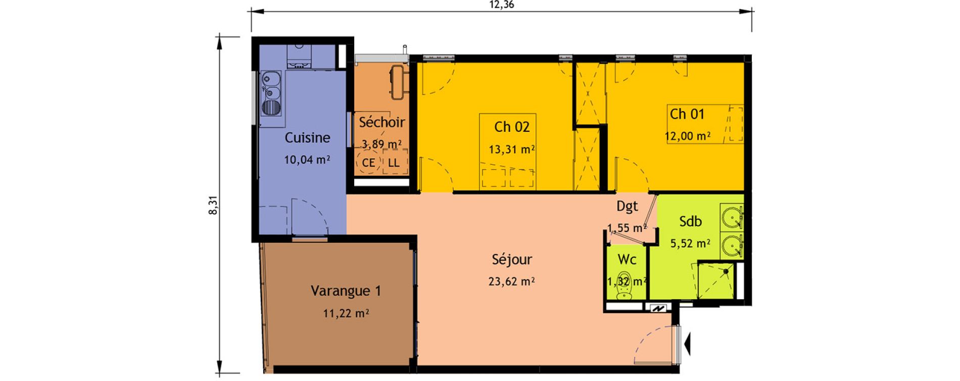 Appartement T3 de 67,36 m2 &agrave; Saint-Pierre Saint pierre, re centre