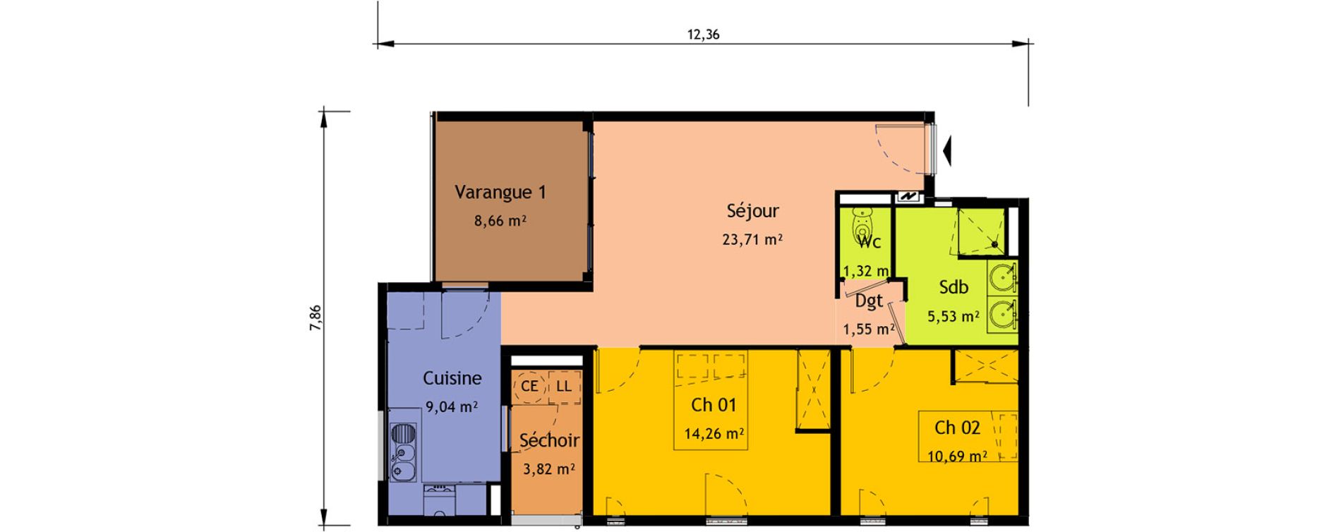 Appartement T3 de 66,10 m2 &agrave; Saint-Pierre Saint pierre, re centre