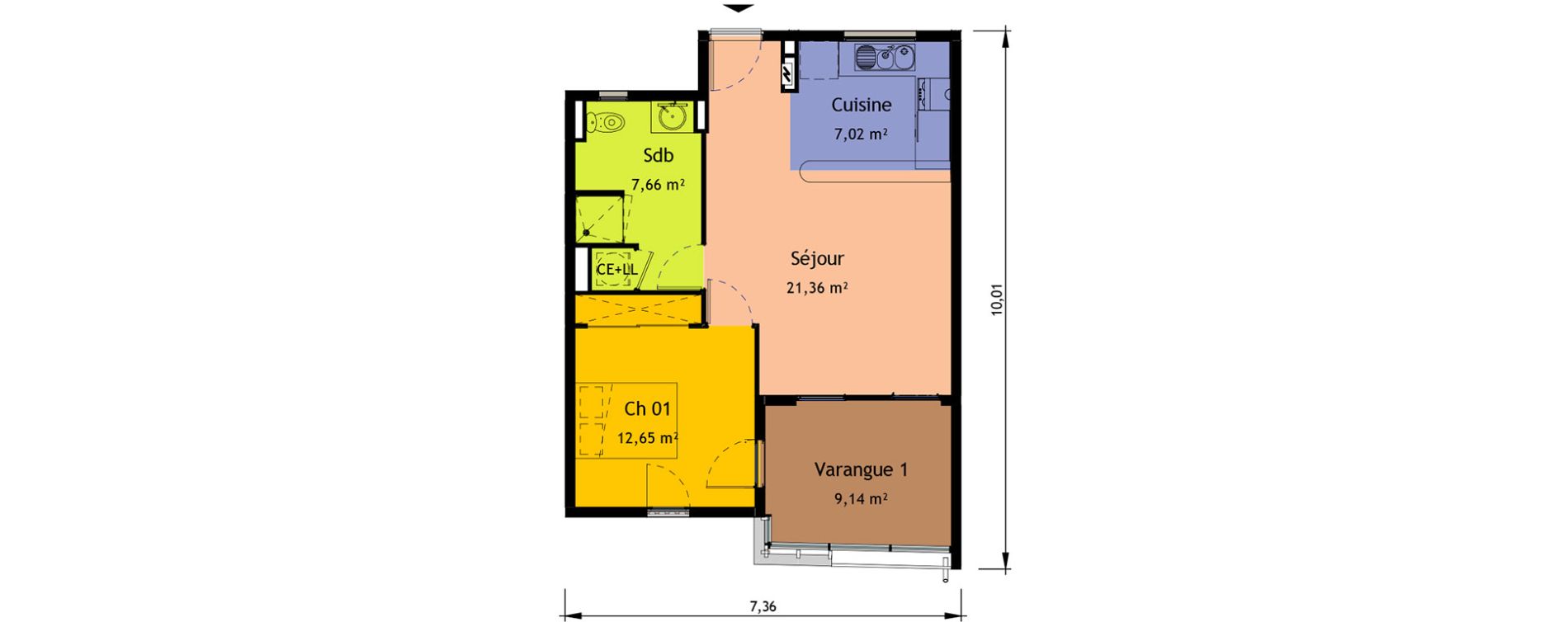 Appartement T2 de 48,69 m2 &agrave; Saint-Pierre Saint pierre, re centre