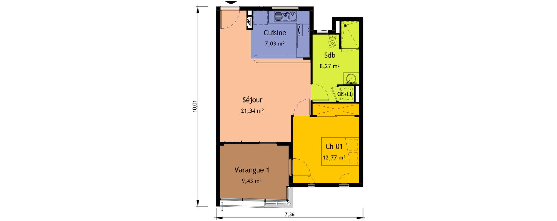 Appartement T2 de 49,41 m2 &agrave; Saint-Pierre Saint pierre, re centre
