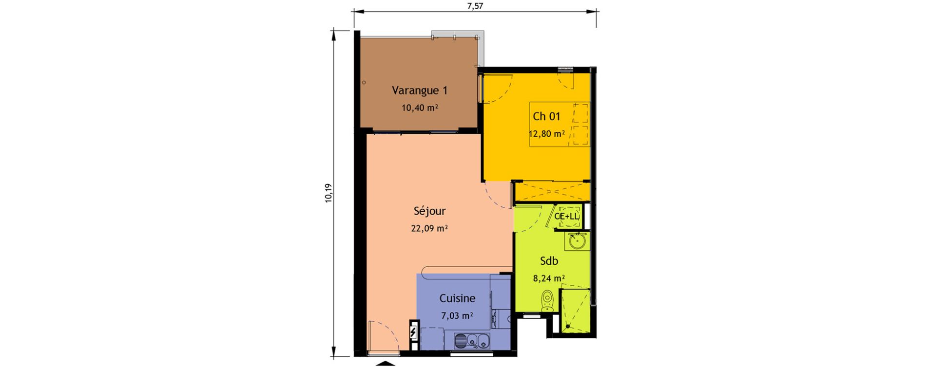 Appartement T2 de 50,16 m2 &agrave; Saint-Pierre Saint pierre, re centre