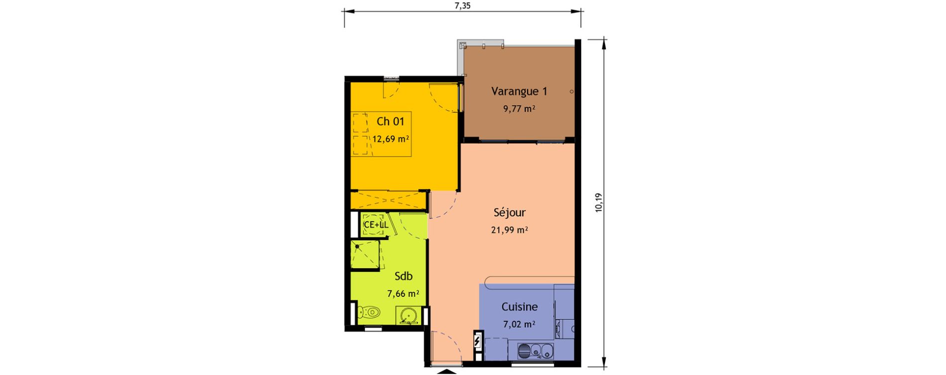 Appartement T2 de 49,36 m2 &agrave; Saint-Pierre Saint pierre, re centre