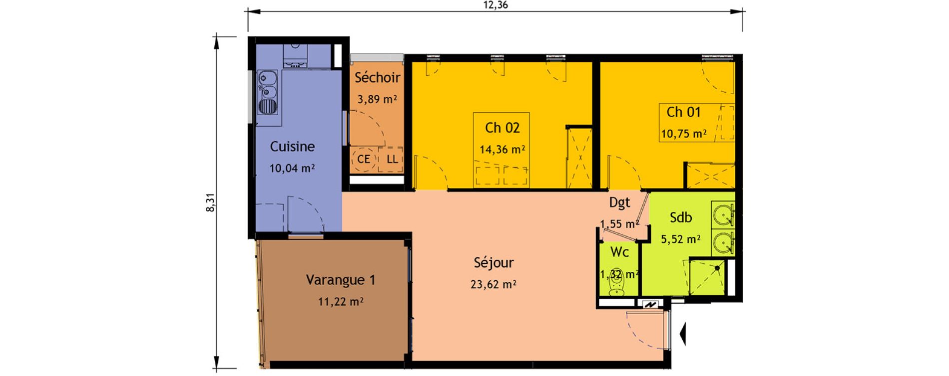 Appartement T3 de 52,80 m2 &agrave; Saint-Pierre Saint pierre, re centre