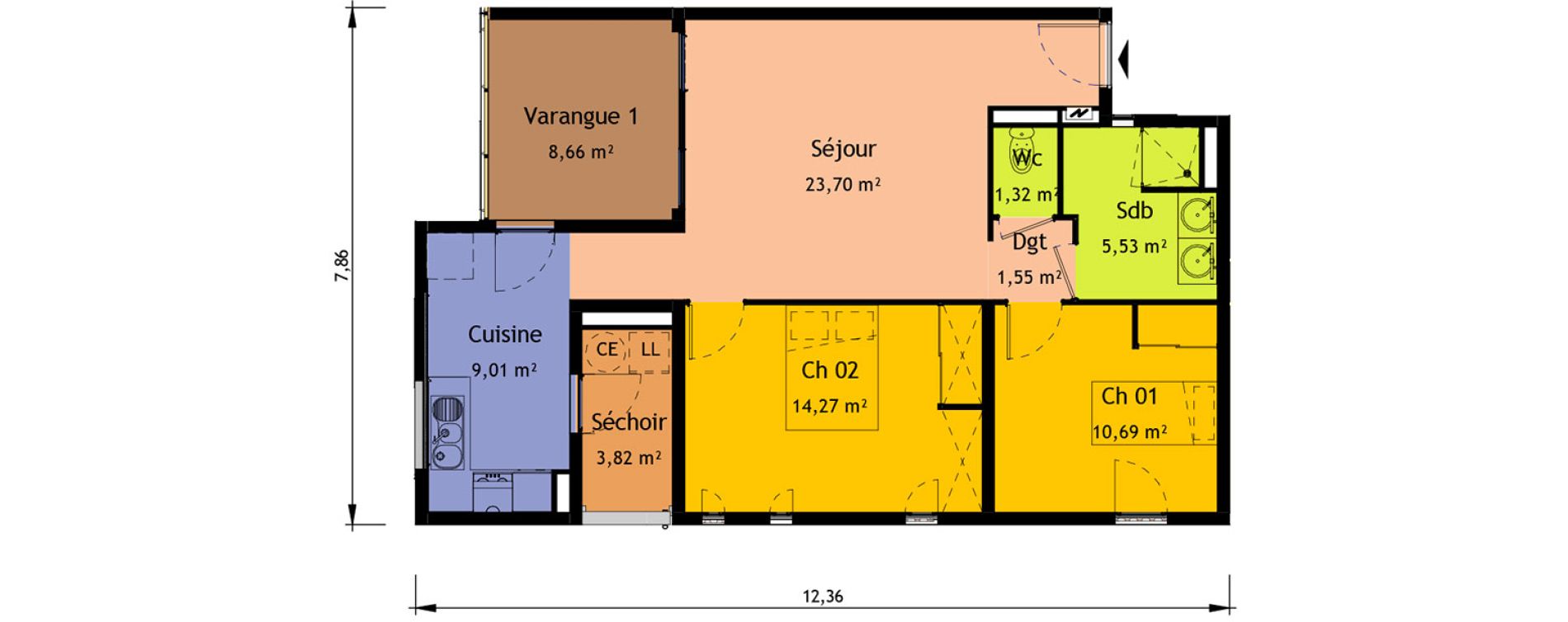 Appartement T3 de 66,07 m2 &agrave; Saint-Pierre Saint pierre, re centre