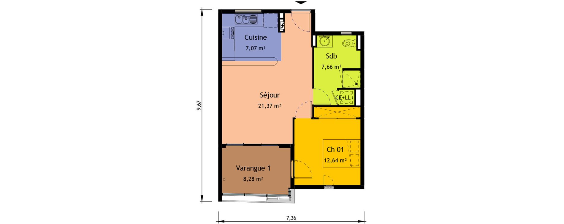Appartement T2 de 48,74 m2 &agrave; Saint-Pierre Saint pierre, re centre