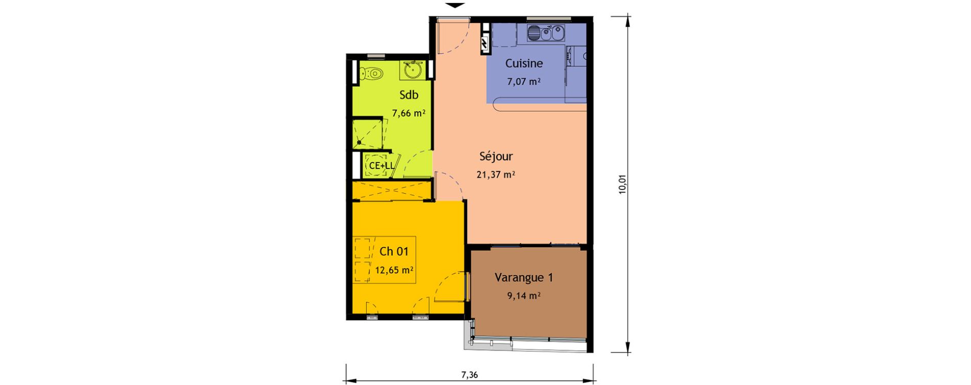 Appartement T2 de 48,75 m2 &agrave; Saint-Pierre Saint pierre, re centre