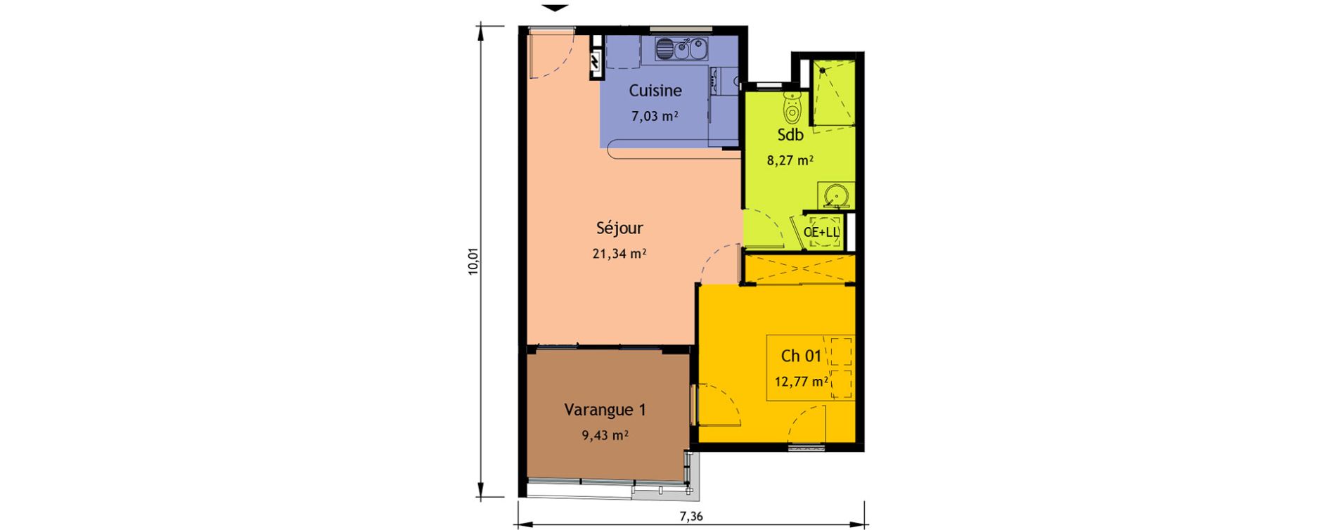 Appartement T2 de 49,41 m2 &agrave; Saint-Pierre Saint pierre, re centre