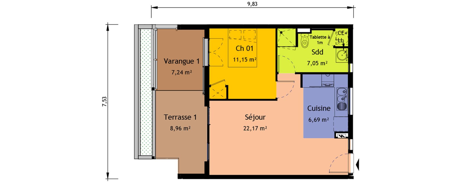 Appartement T2 de 47,06 m2 &agrave; Saint-Pierre Saint pierre, re centre