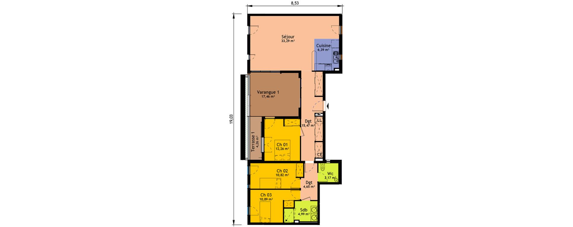 Appartement T4 de 101,93 m2 &agrave; Saint-Pierre Saint pierre, re centre