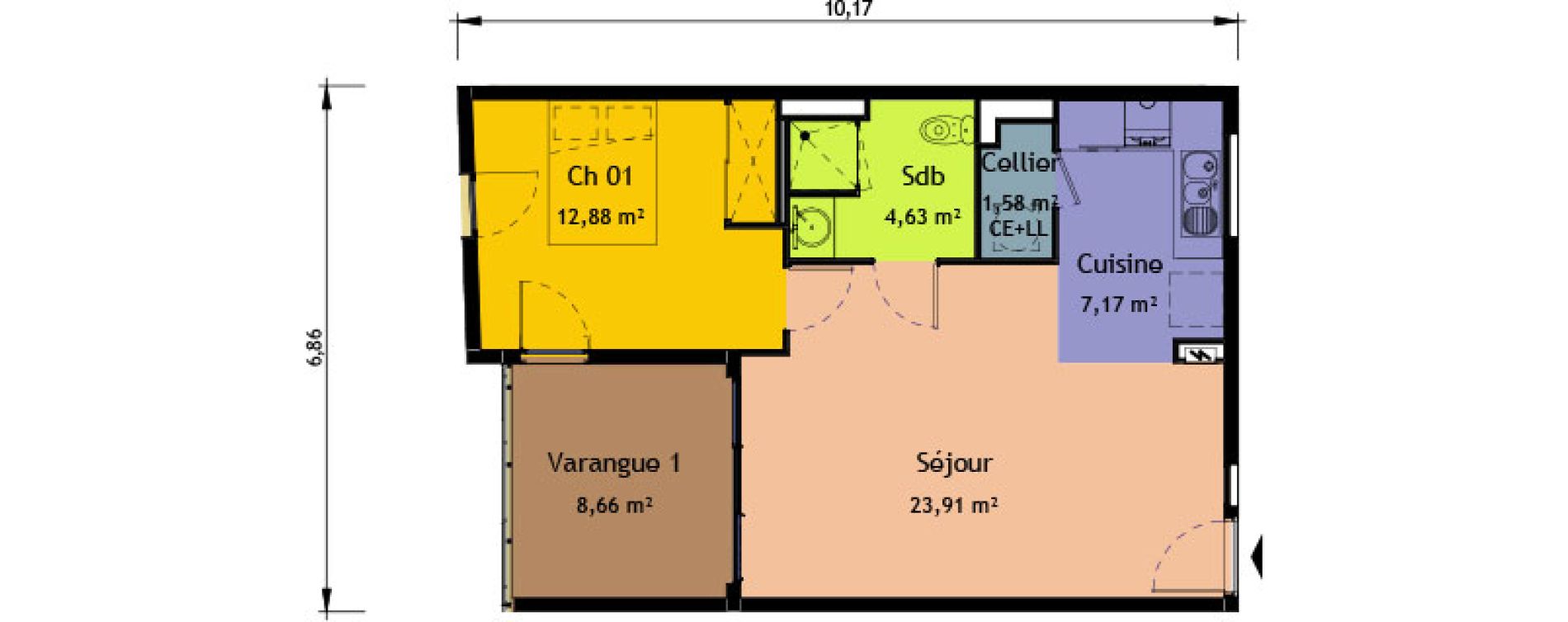Appartement T2 de 50,17 m2 &agrave; Saint-Pierre Saint pierre, re centre